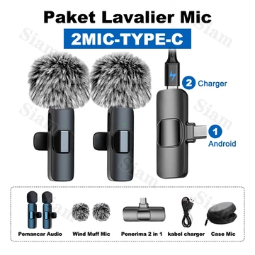 Q8 Wireless Microphone 2.4GHz Magnetik Suction Lavalier Mikrofon Peredam Bising Daya Tahan