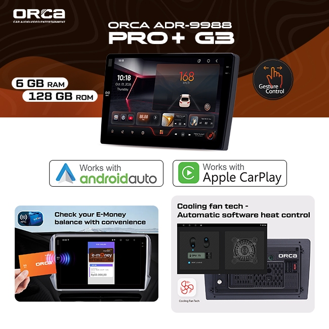 Jual Head Unit Android ORCA PRO+ G3 series RAM 6GB ROM 128GB Gesture ...