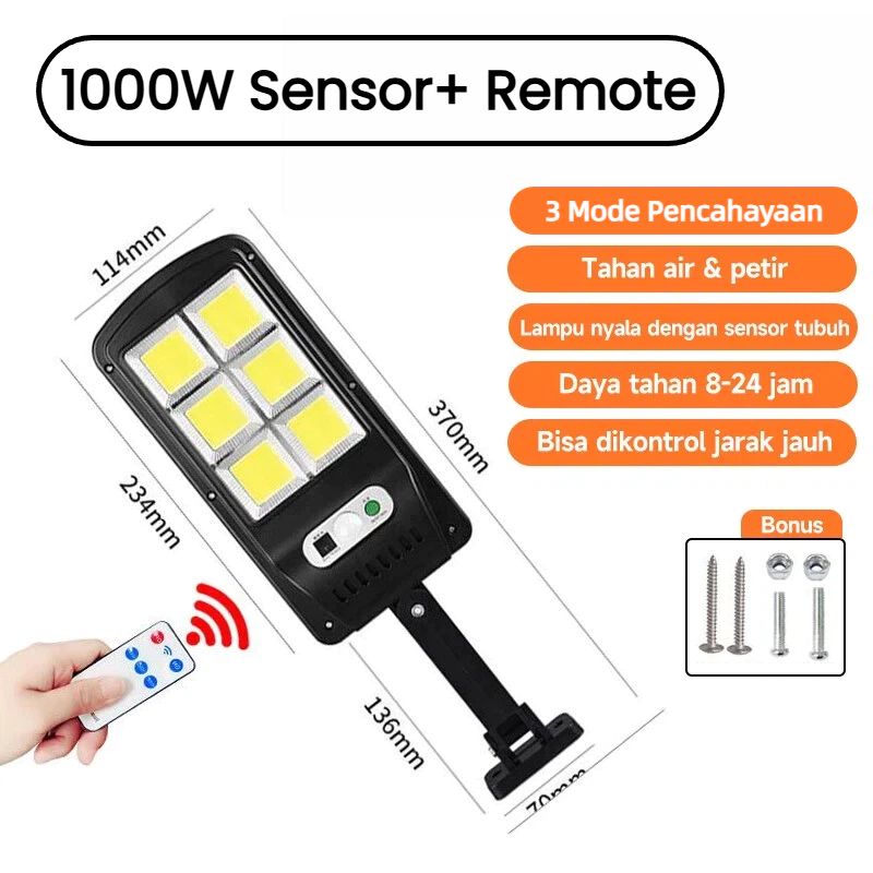 Lampu Sorot Outdoor Tenaga Surya Kategori 1000W (Sensor Radar + Remote Control)