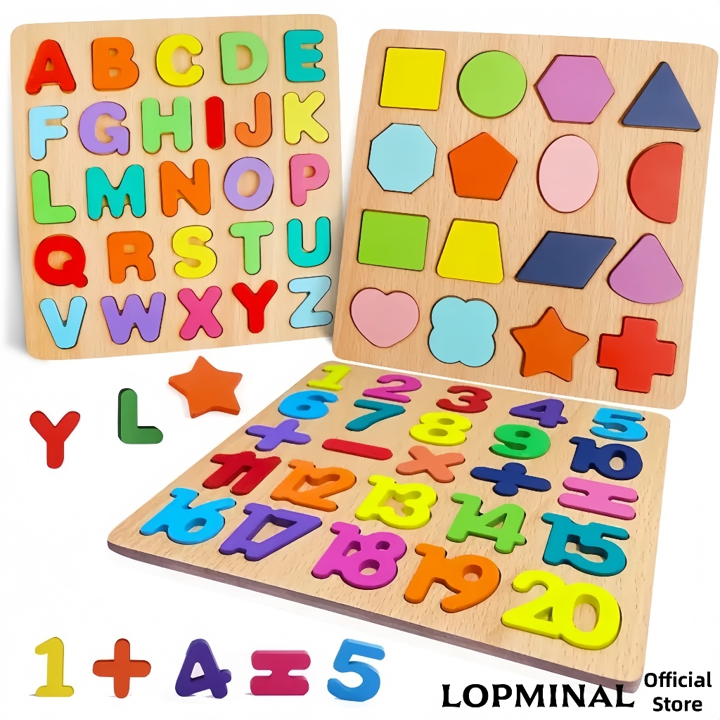 Jual Mainan puzzle balok kayu abc edukasi anak 1-7 tahun murah angka ...