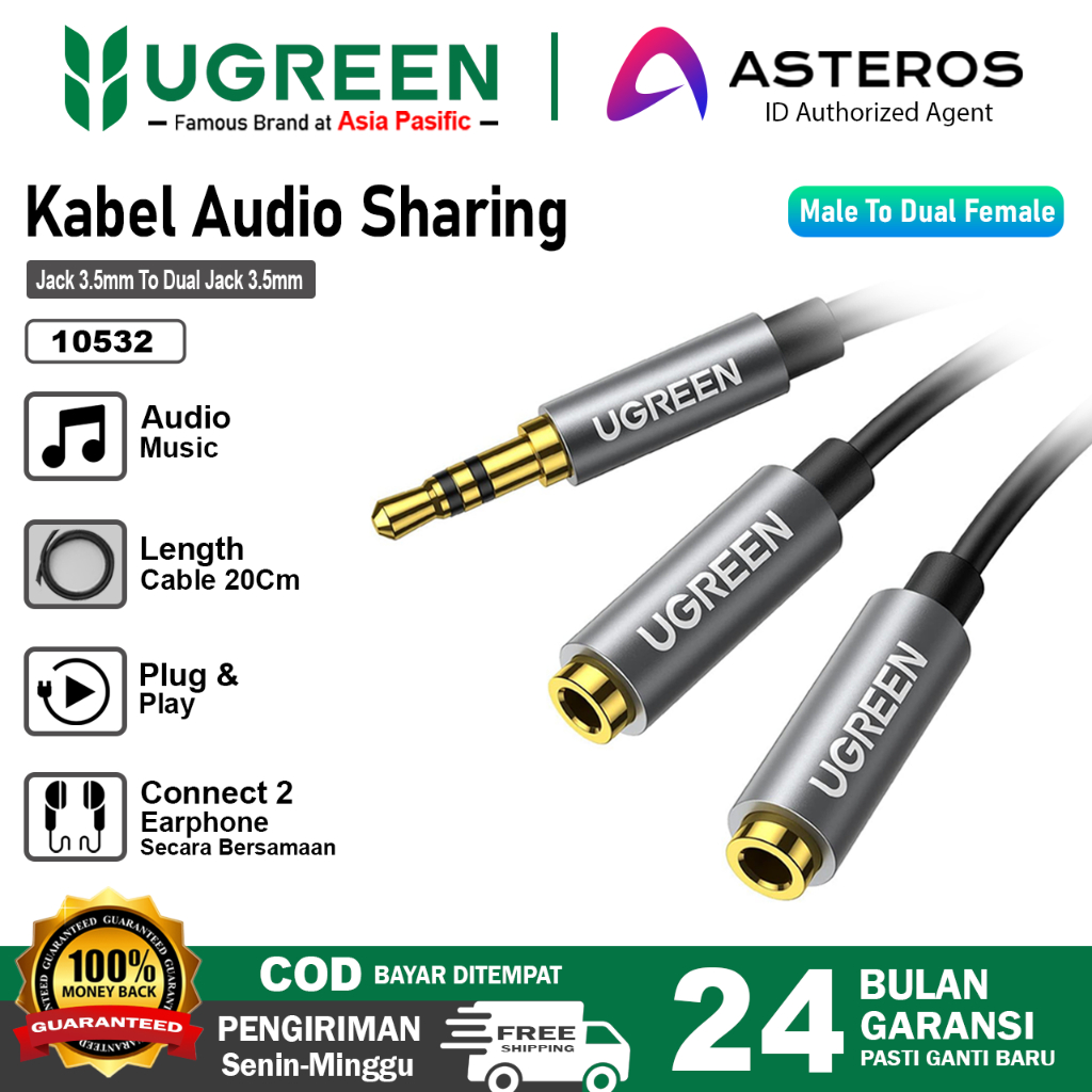Jual UGREEN Kabel Aux Audio Splitter 3.5mm Male To Dual Female 10532 ...