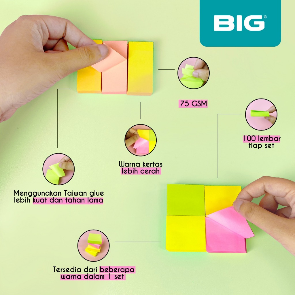Jual BIG Sticky Notes Warna/ Note Kertas/ Memo Tempel | Shopee Indonesia