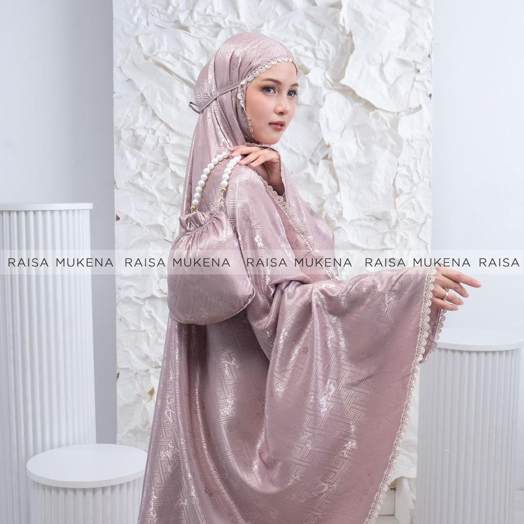 Mukena Dewasa  jaguar Silk  armany Motif embos Premium resleting 2 in 1 NAIMA Series