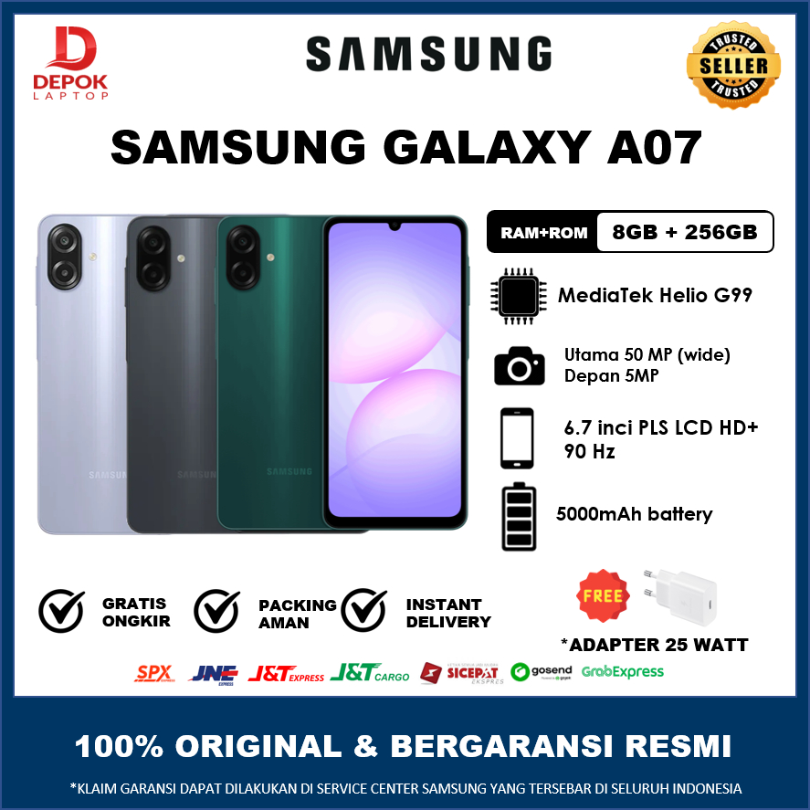 [ READY INSTANT ] Samsung Galaxy A07 8/256GB | ORIGINAL GARANSI RESMI | FREE ADAPTER 25W