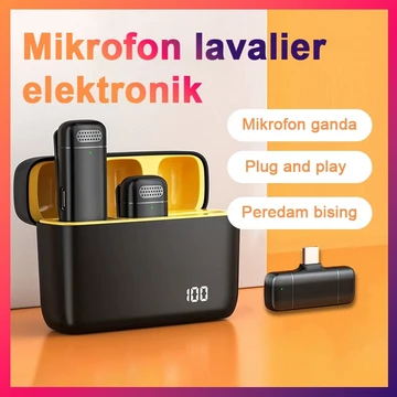 Q8 Mikrofon Wireless Microphone Clip On – Dual Mic Magnetic Lavalier Lapel Dengan Charging Case