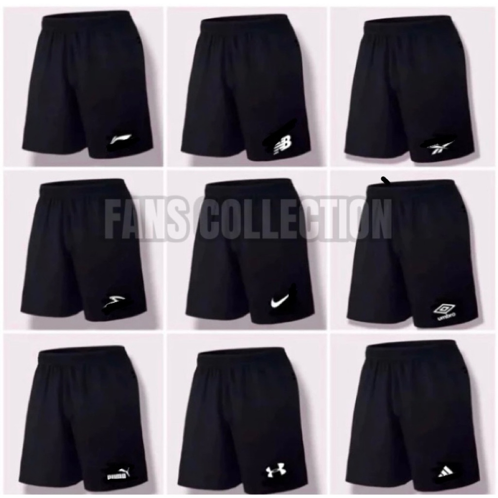 (100Ribu Dapat 10Pcs) Celana Pendek Olahraga Pria Wanita Boxer Running Gym Kolor Volly Futsal Bulu Tangkis Jongging Sport Olahraga Hitam Polos