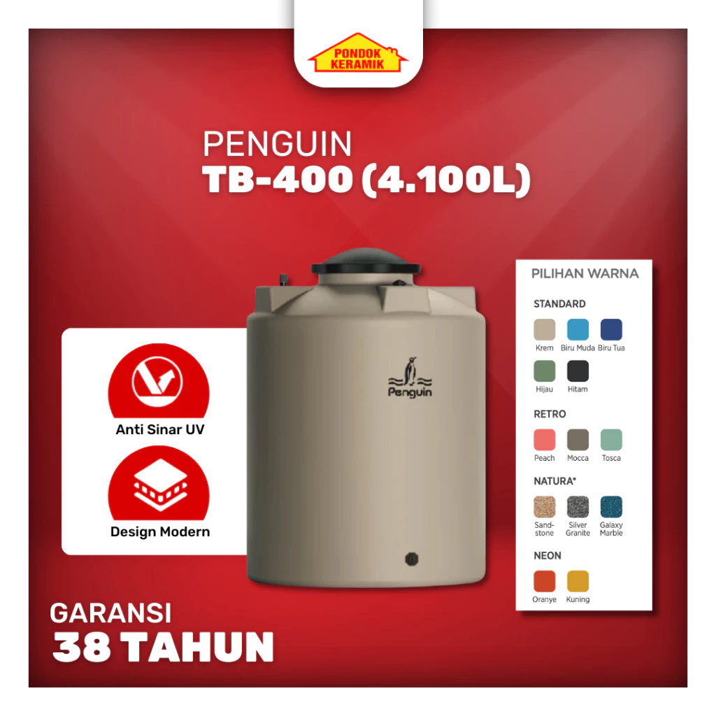 Tandon Penguin TB-400 4100 Liter Toren Tandon Tangki Air General Tank Berbagai Warna