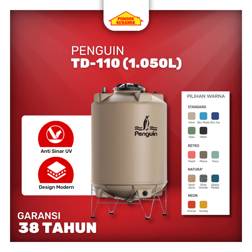 Penguin TD-110 1050 Liter Toren Tandon Tangki Air Total Drain Tank Berbagai Warna