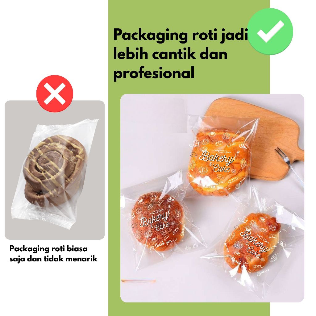 Jual 100 PCS | Plastik OPP Roti Motif Bakery Thank You uk 8x10 - 15x18 ...