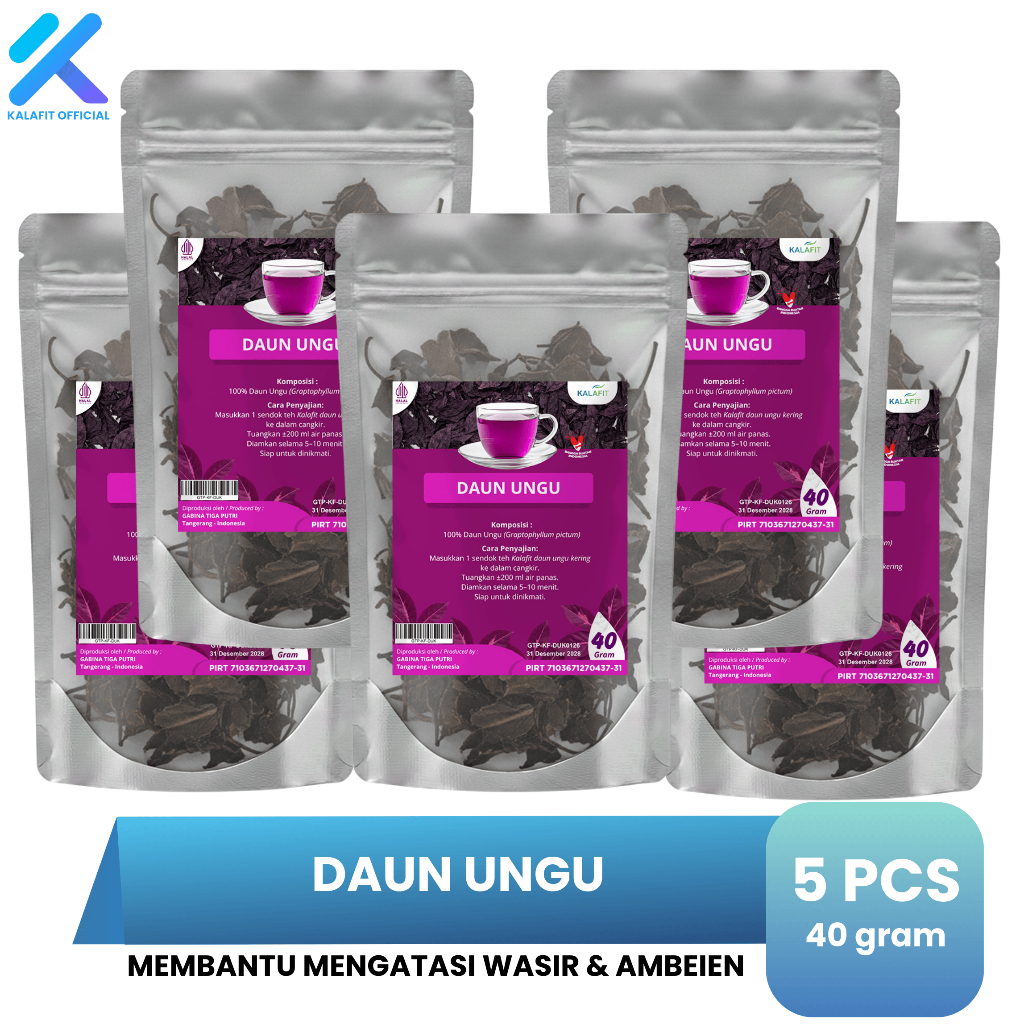 PAKET 5 POUCH Daun Ungu Untuk Ambeien Handeuleum Wasir Ambeien Ambeyen 40gr