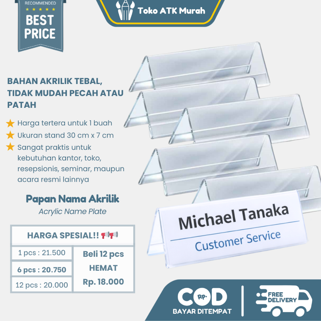 Jual Papan Nama Meja Akrilik 30x7cm - Acrylic Desk Name Plate | Shopee ...