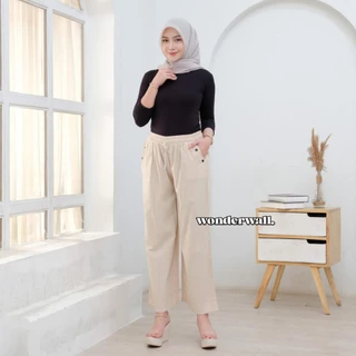 Celana Panjang Kulot Highwaist Wanita Bahan Crinkle Linen