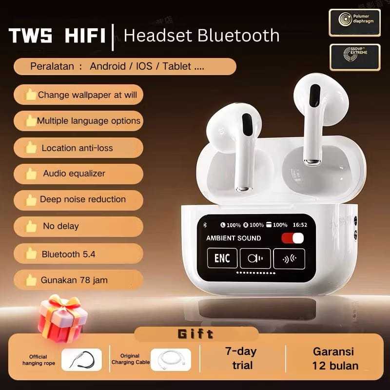 Jual WOLFCASE HB-951 A9 PRO ANC/ENC TWS Earphone headset microphone ...