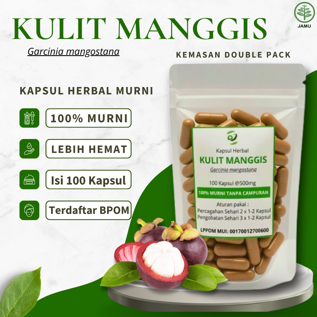 KULIT MANGGIS 100 Kapsul Herbal - Antioksidan Tinggi Obat Jantung, Darah Tinggi & Kolesterol Ori
