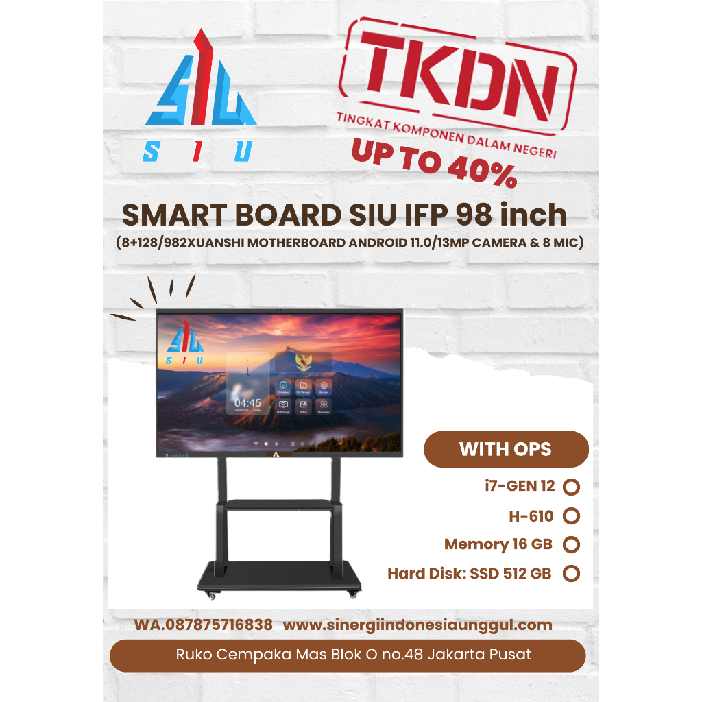 Jual TKDN Interactive Flat Panel IFP Smartboard smart board 98 Inchi ...