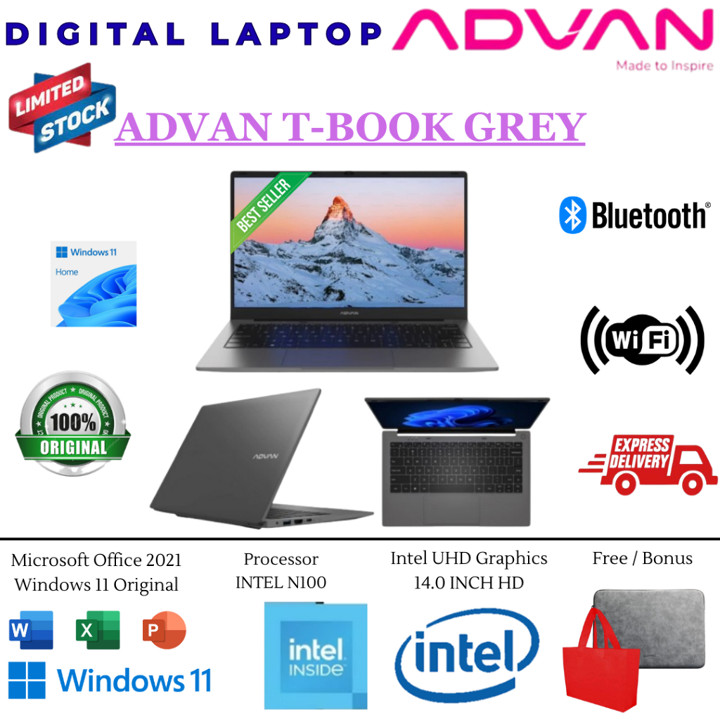 ADVAN TBOOK Intel N100 8GB/640GB SSD 14Inch W11 - Laptop Murah 3 Jutaan