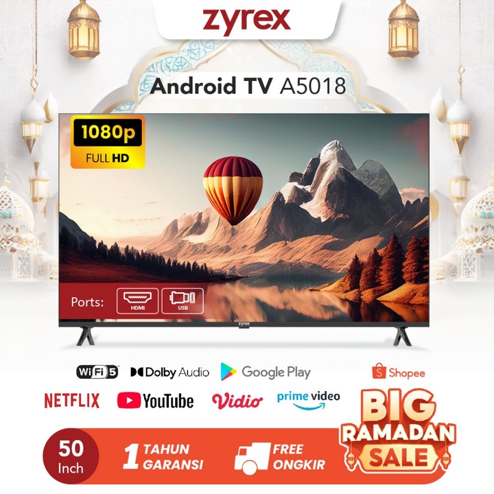 ZYREX Smart TV 50 Inch A5018 Full HD Android 13 (Wajib Tambah Packing Kayu) – Ga