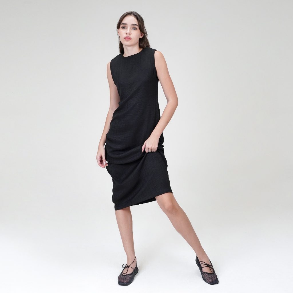 Jual CELCIUS WOMAN Dobby Stripes Dress LIN000226W Hitam | Shopee Indonesia