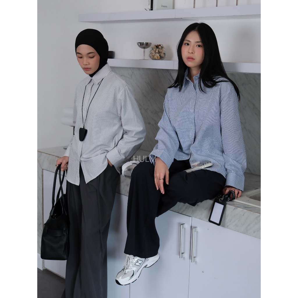 Jual HULM - Hartley Striped Oversized Shirt | Kemeja Salur Oversized ...