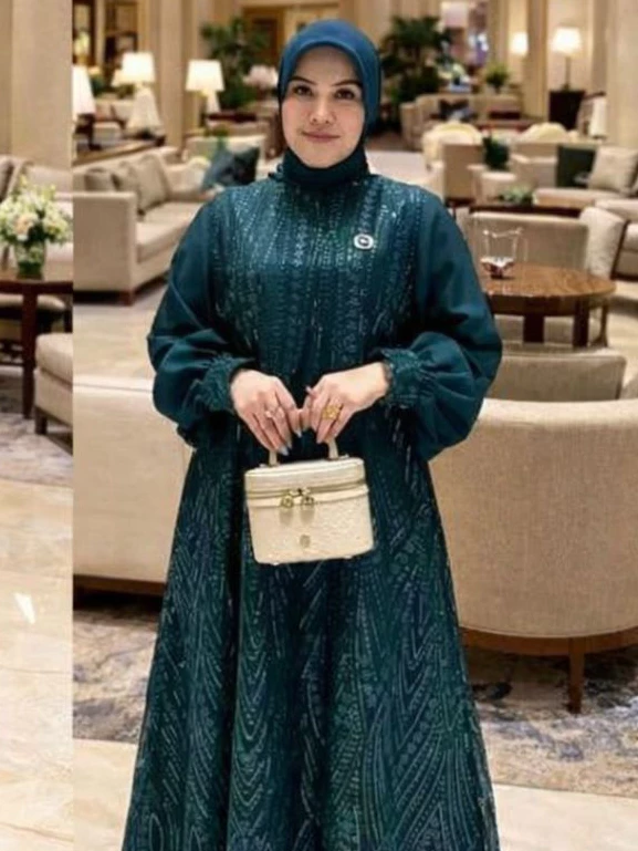 Gamis Pesta Mahogany Dress Kondangan Model Terbaru Ceruty Babydoll Mix Burkat Mewah Bini Orang