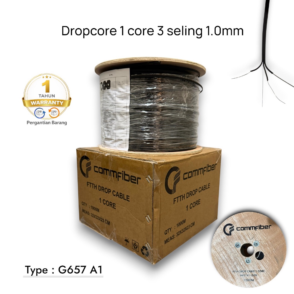 Jual KABEL Dropcore FO 1 CORE 3 SELING 1000M cable fiber optik 1-2-4 ...