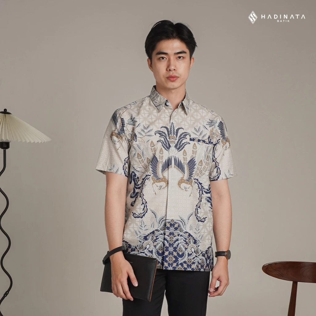 Hadinata Batik Premium Kemeja Batik Pria Lengan Pendek Superfine Centana Centani Cream - foto 1
