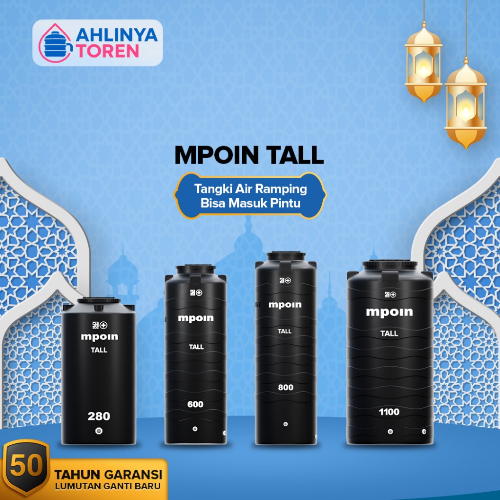 Jual Tandon Air MPOIN Tall 280-1100L Anti Bakteri Garansi 50 th ...