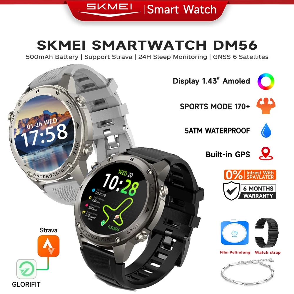 SKMEI DM56 Smartwatch GPS Map | 1.43 Amoled | Kelas tahan air 5ATM| Compass | Altitude Air Pressure jam olahraga / Smartwatch / Skmei SmartWatch GPS Kompas  Mendukung Strava /Pelacakan Real-Time/