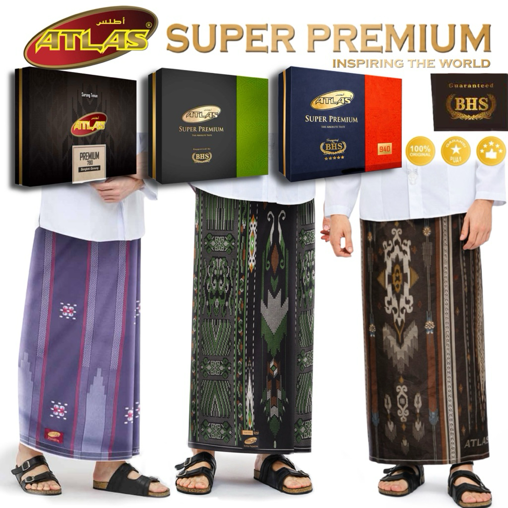 Sarung Atlas Super Premium Tenun Palekat Pria Dewasa Santri Muslim Motif Liris Salur Viscose Cotton
