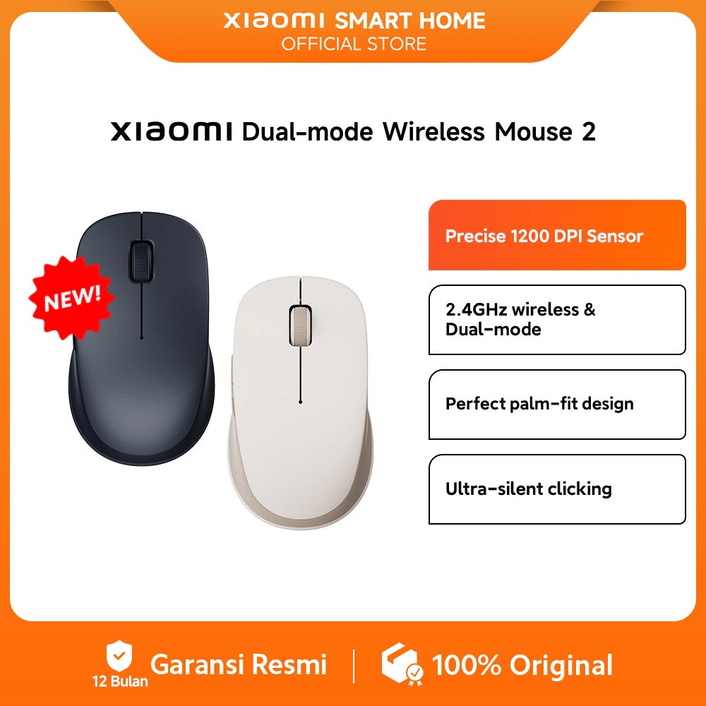 Jual Xiaomi Dual mode Wireless Mouse 2 | Precise 1200 DPI Sensor | 2 ...