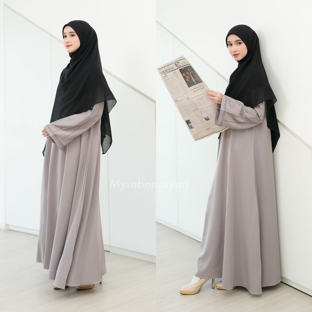 CANA ABAYA by SABRINA - GAMIS WANITA MUSLIM ABAYA BAHAN PRIMA LUX WARNA HITAM ASH GREY ROSEWOOD