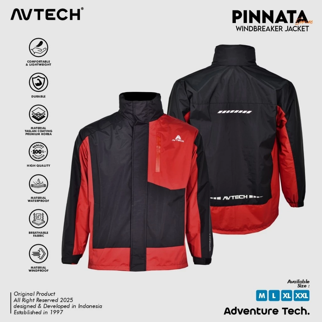 AVTECH - Jaket Pria Wanita Windbreaker Water Repellent Gorpcore Outdoor Hiking Motor Hujan - PINNATA