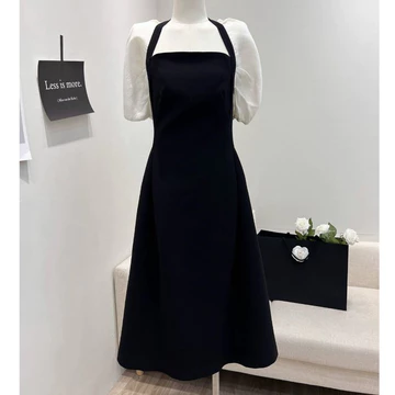 Dress Hitam Korea Elegant Midi Dress 2025 Princess Floral Dress Lengan Pendek Big Size Pantai