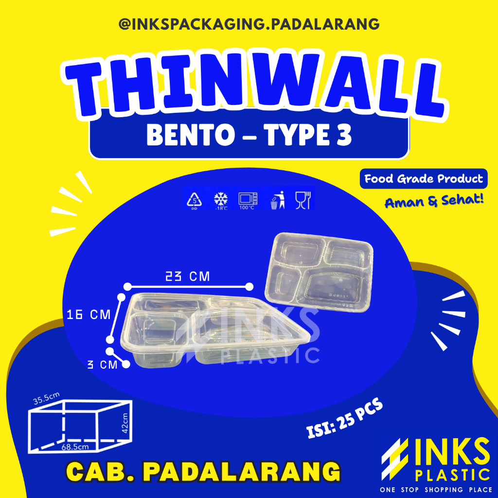 Jual THINWALL BENTO TYPE 3 MODEL SEKAT 4 TRAY FOOD BOX CONTAINER ...