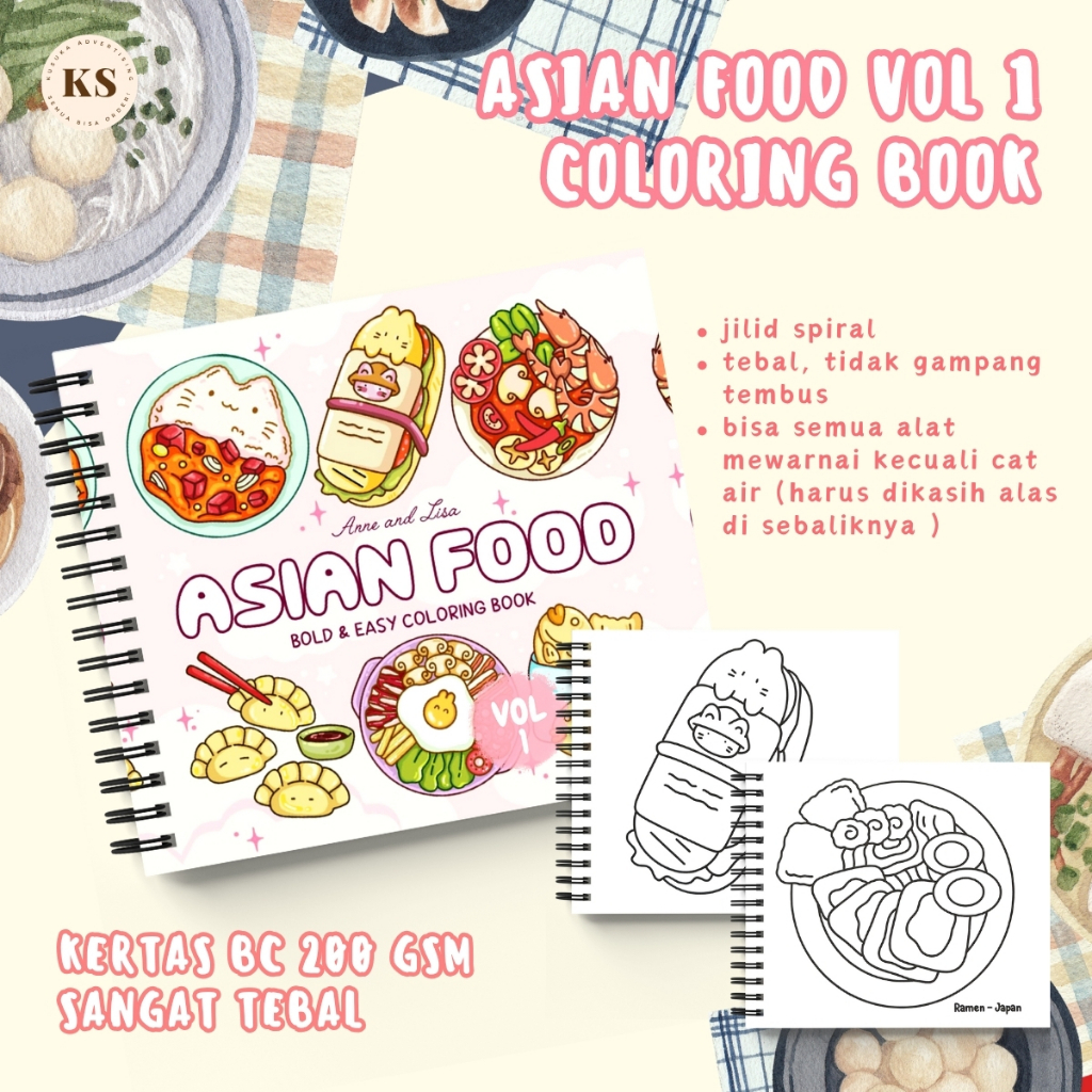 Jual ASIAN FOOD COLORING BOOK VOL 1 Coloring Book Bold & Easy Cozy ...