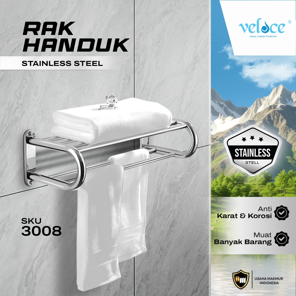 Jual Rak Handuk Dinding Lipat Bahan Stainless Veloce Tahan Lembap ...