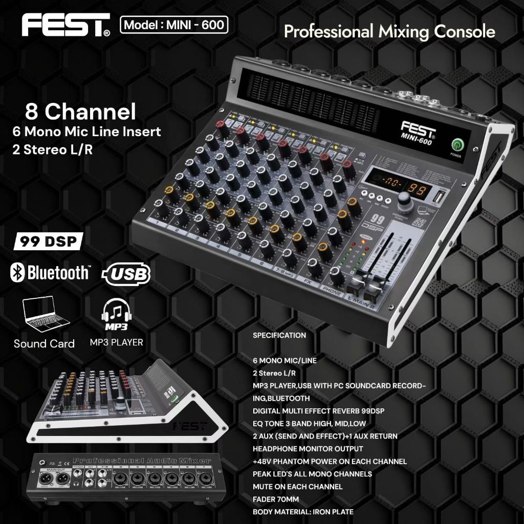 Jual Mixer Fest Mini 600 Original / Mixer Audio FEST MINI600 Effect ...