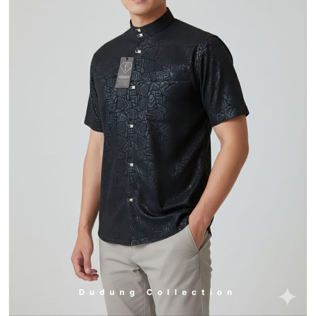 Baju Koko Pria Dewasa Bahan Embos Adem Fashion muslim Tangan pendek