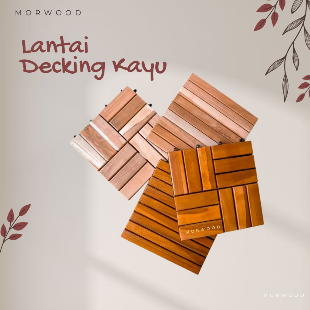 Lantai kayu Parket Decking Tile  material kayu asli mahoni atau Jati | Lantai Taman Lantai Outdoor
