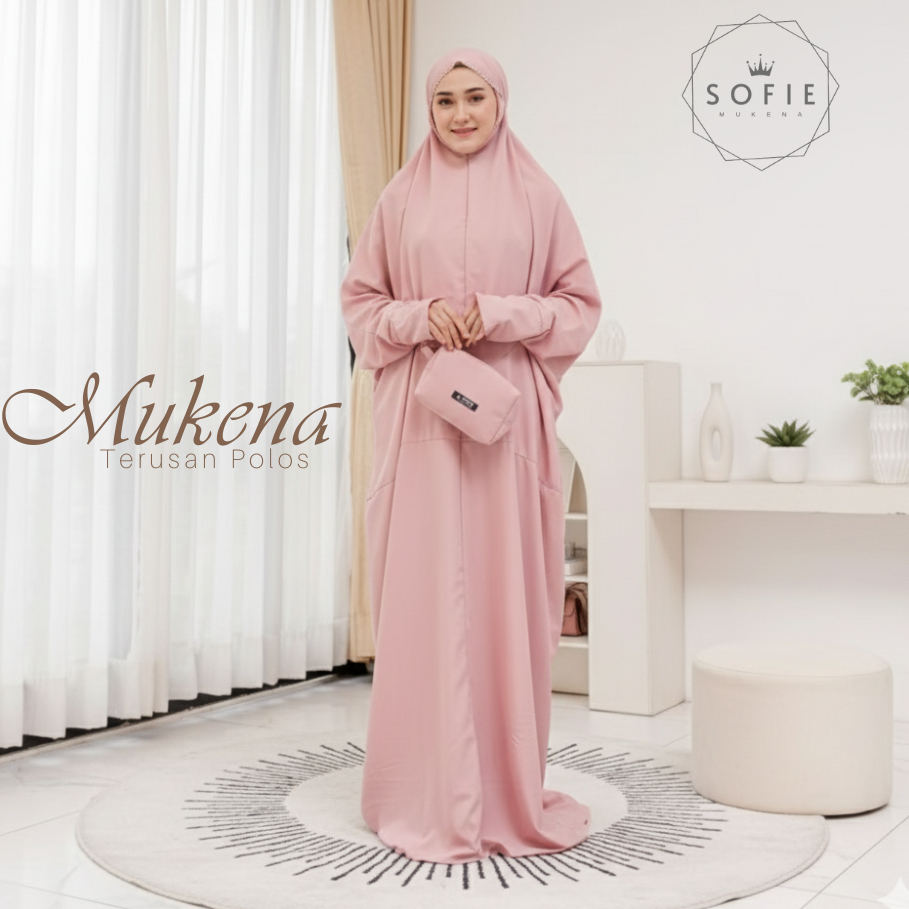 Mukena Terusan Terompah Dewasa Polos Jumbo 2in1 Cantik Mukenah Hadramaut Dagu  Katun Premium Adem