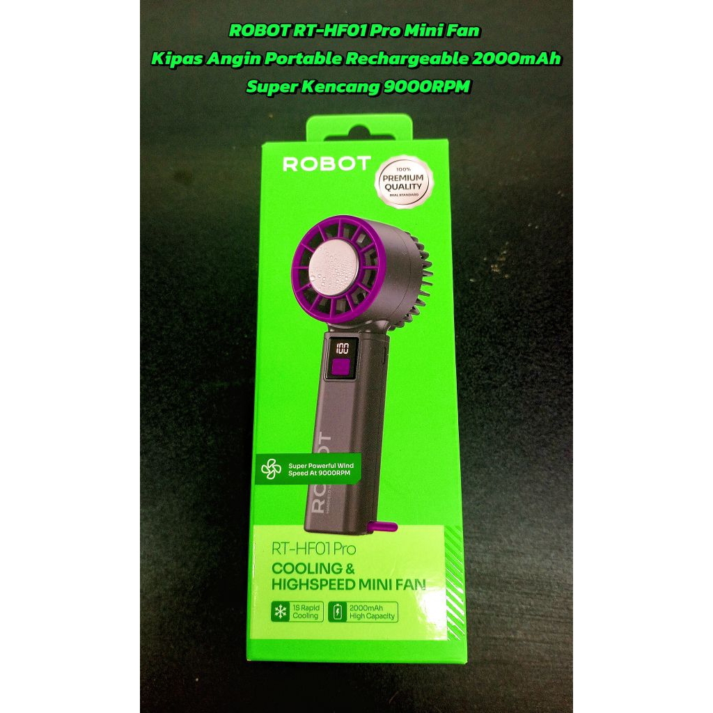 ROBOT RT-HF01 Pro Mini Fan – Kipas Angin Portable Rechargeable 2000mAh, Super Kencang 9000RPM