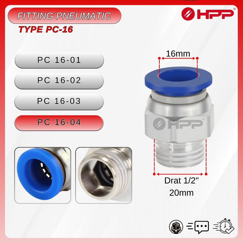 Jual PC16-04 FITTING PUSH IN PNEUMATIC LURUS OR STRAIGHT | Shopee Indonesia