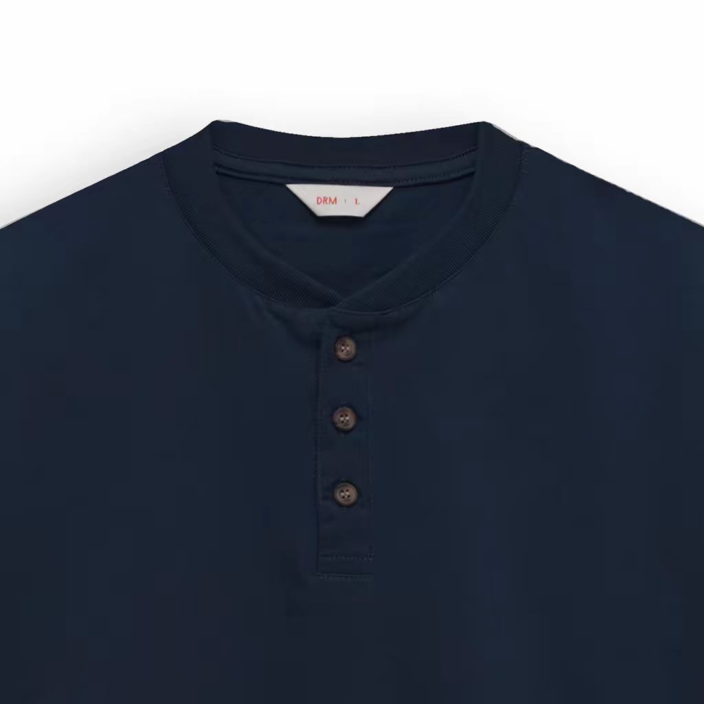 Jual DRM Kaos Polos Kancing Henley Panjang Navy | Shopee Indonesia