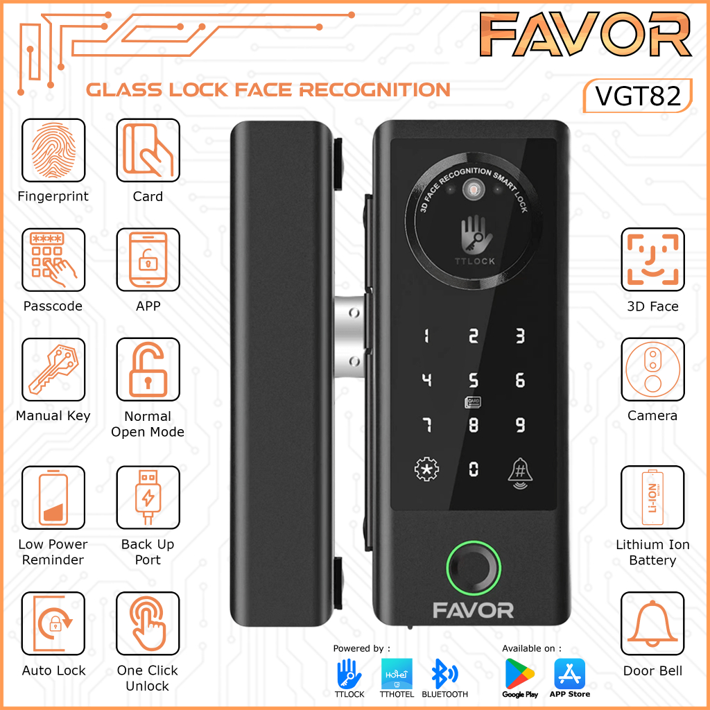 Smart Door Lock With 3D Face Recognition – Fingerprint, IC Card, Password, Tuya App, Key, 1080P Camera, 300 Users, For Home, Office, Hotel
