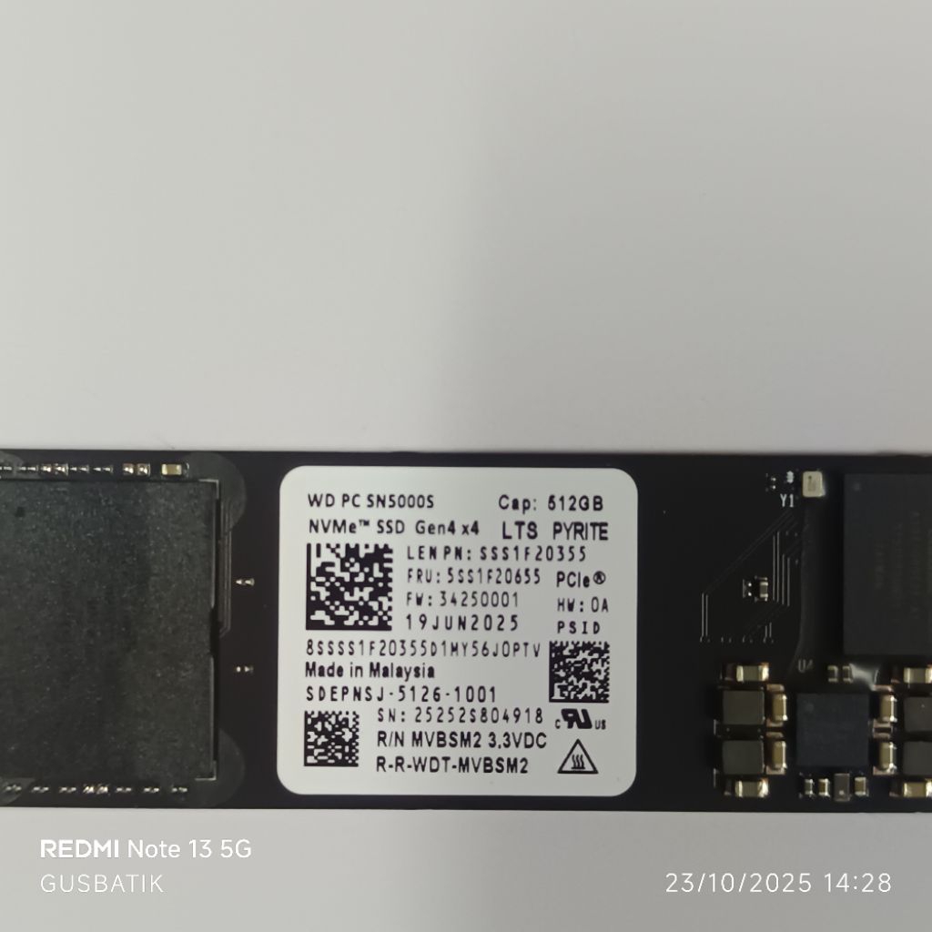 Jual ssd m.2 nvme 2280 512GB 512 GB western digital wd sn5000s