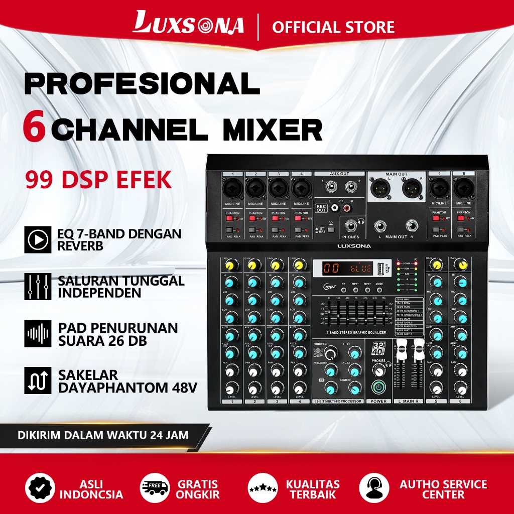 Jual LUXSONA Mixer 6 saluran/EQ 99dsp mixer audio/misker audio ...