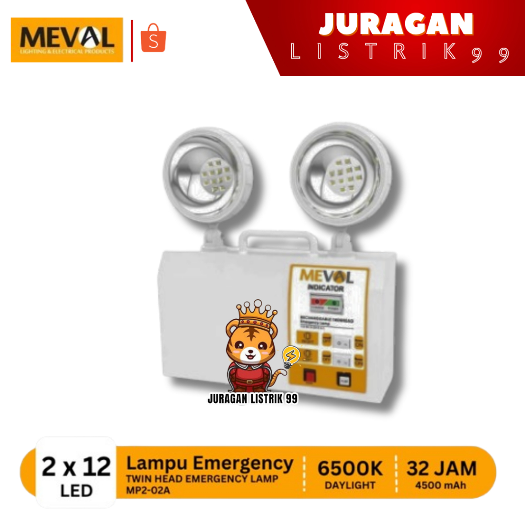 Jual MEVAL - Lampu Emergency Twin Head 32 Jam Putih - Lampu Emergency ...
