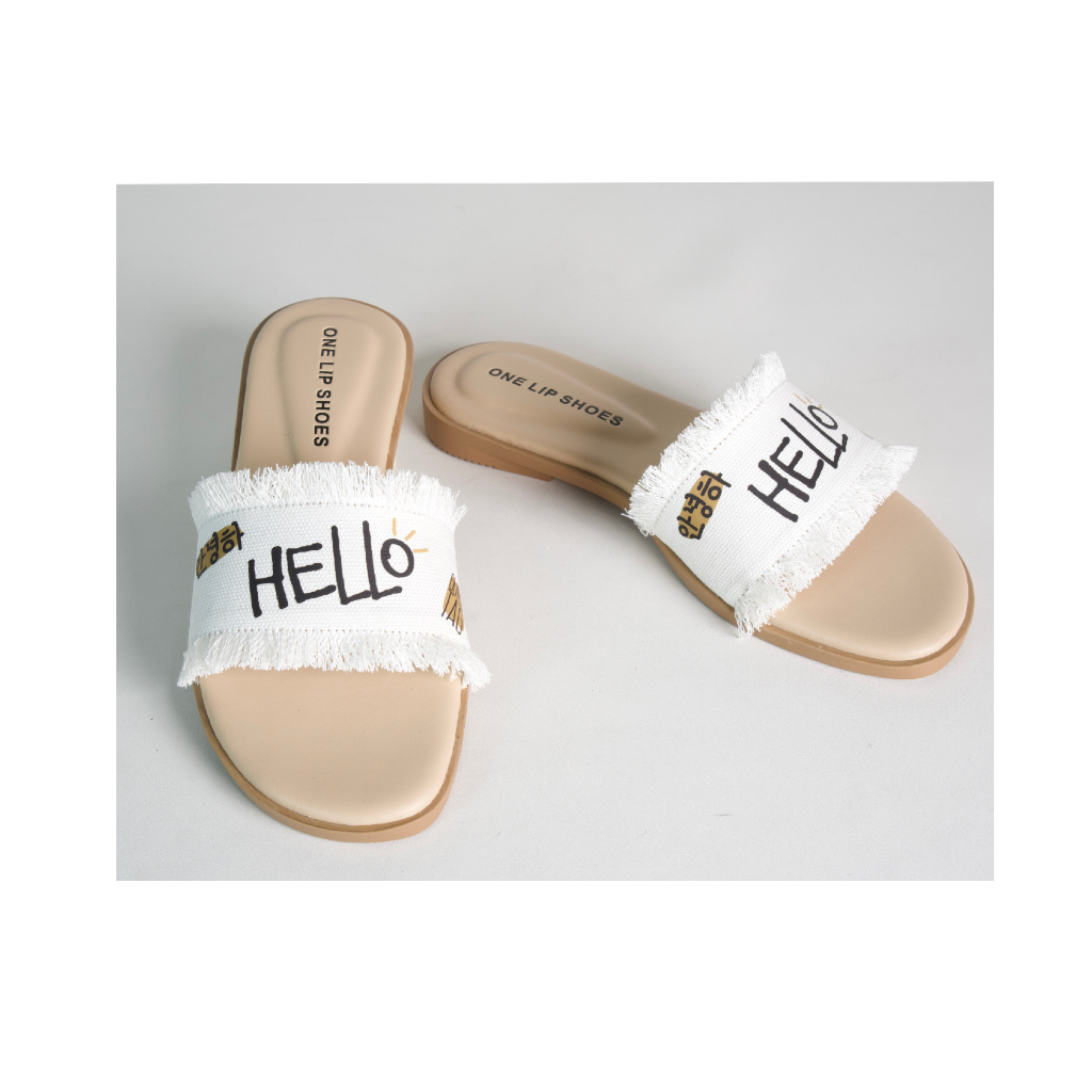 Onelipshoes Sandal Flats Sandal Teplek Wanita Hello