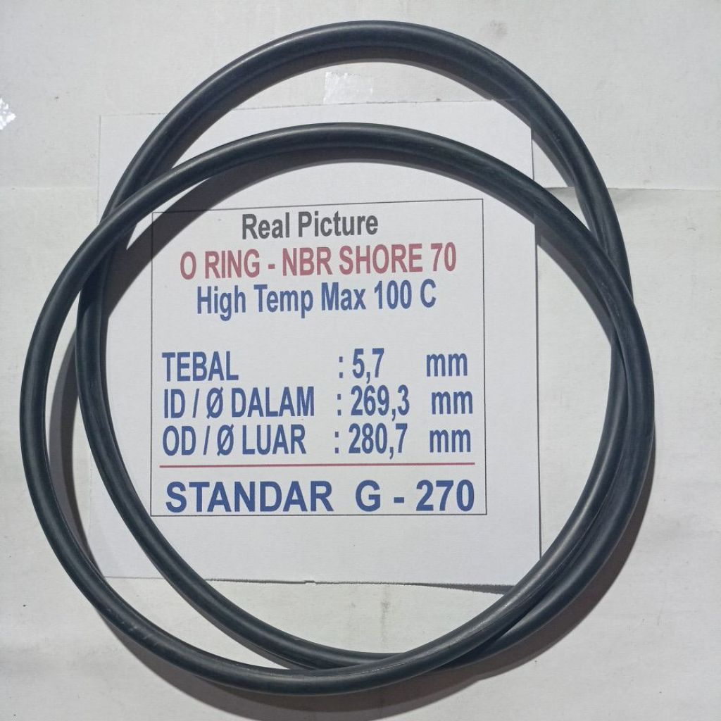 Jual o ring G 270 ( 5,7 x 269,3 x 280,7 ) mm NBR Shore 70 temp max 100 ...