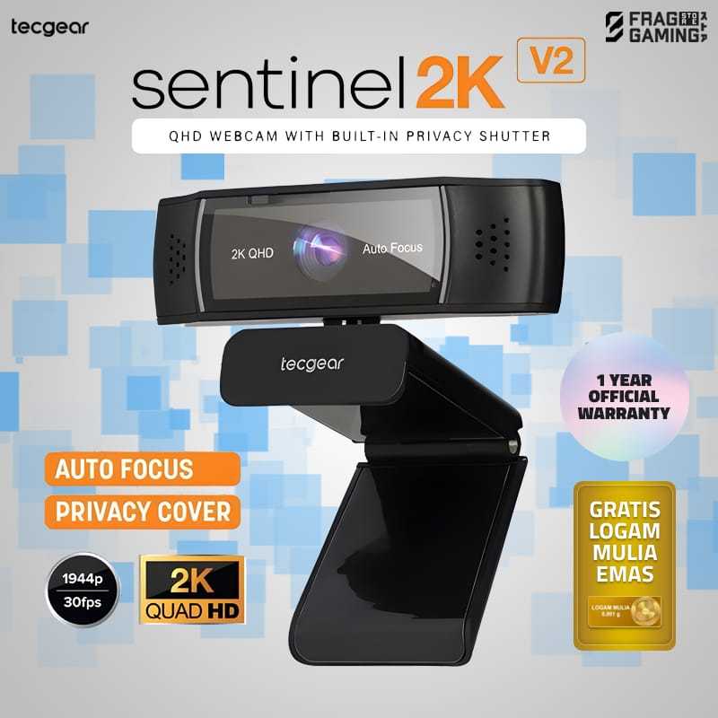 Jual Tecgear Sentinel V2 2K NEW Webcam 2K dengan Privacy Shutter, AF ...